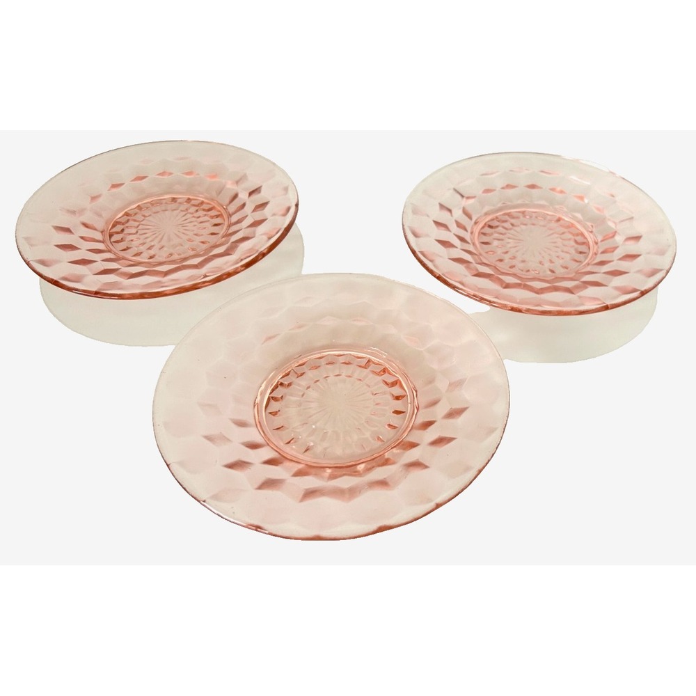 Vintage Jeannette Pink Depression Glass Cube Cubist 6" Bread Butter Plate Set 3